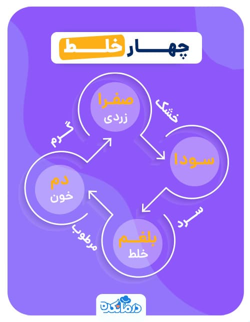اینفوگرافی از چهار خلط بلغم، دم، سودا و صفرا