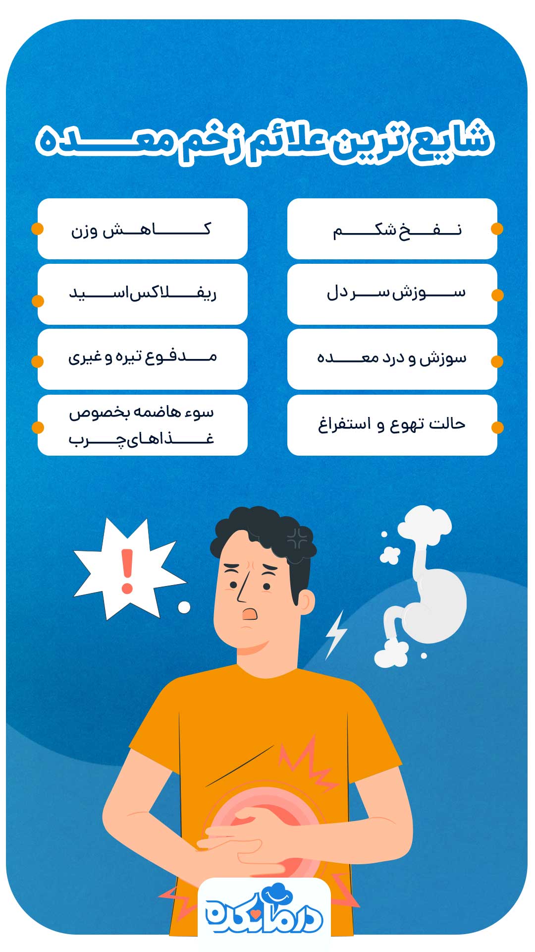 اینفوگرافی از شایع‌ترین علائم زخم معده