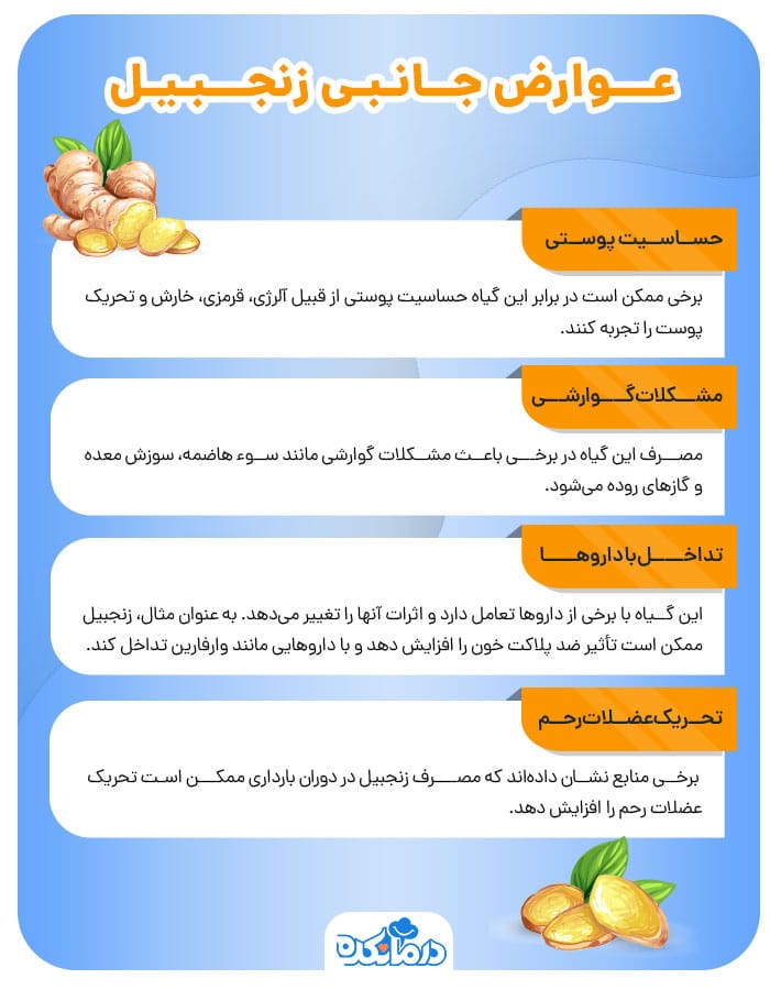 اینفوگرافیکی از عوارض جانبی زنجبیل