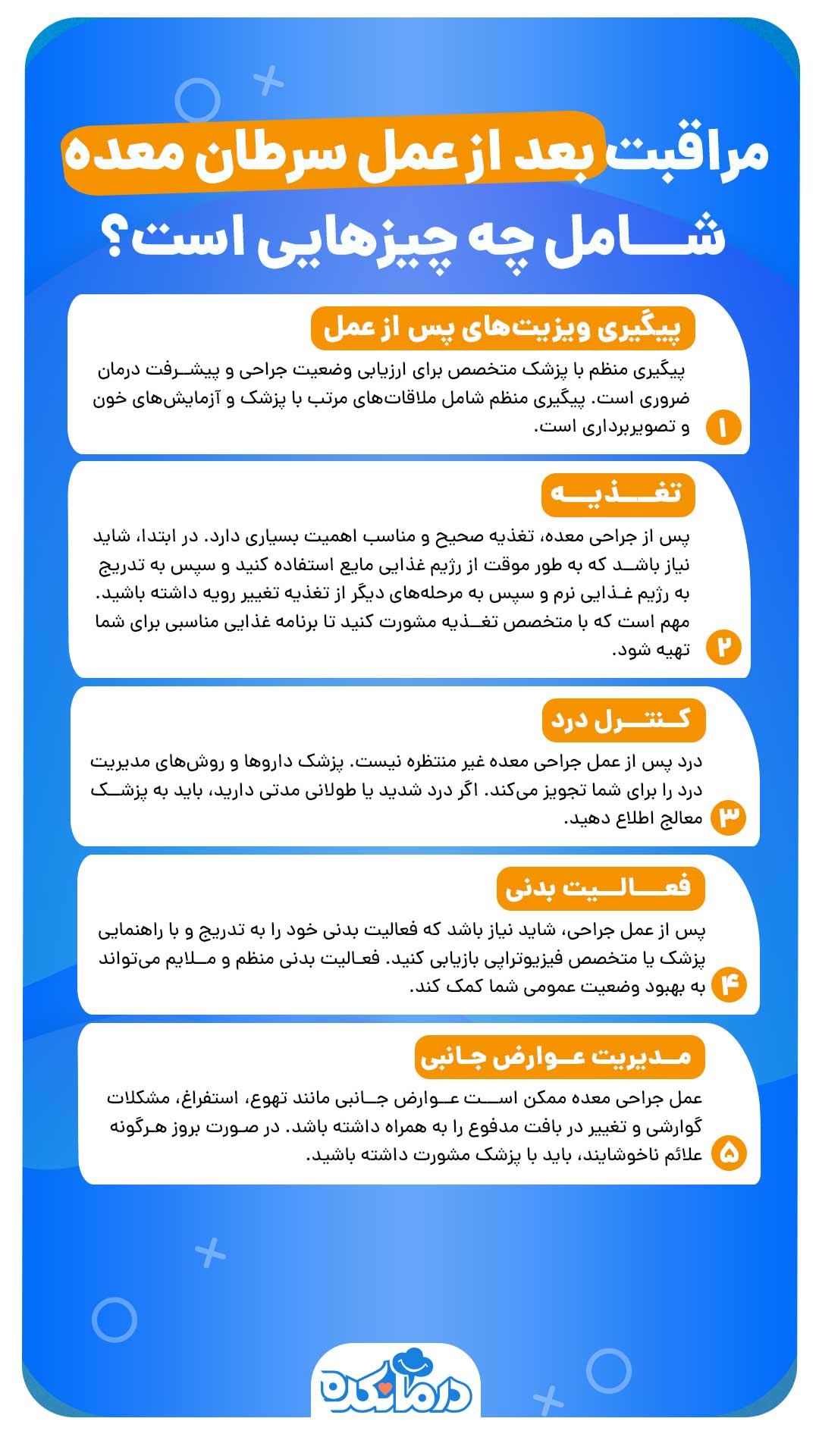 اینفوگرافیکی از مراقبت‌های بعد از عمل سرطان معده