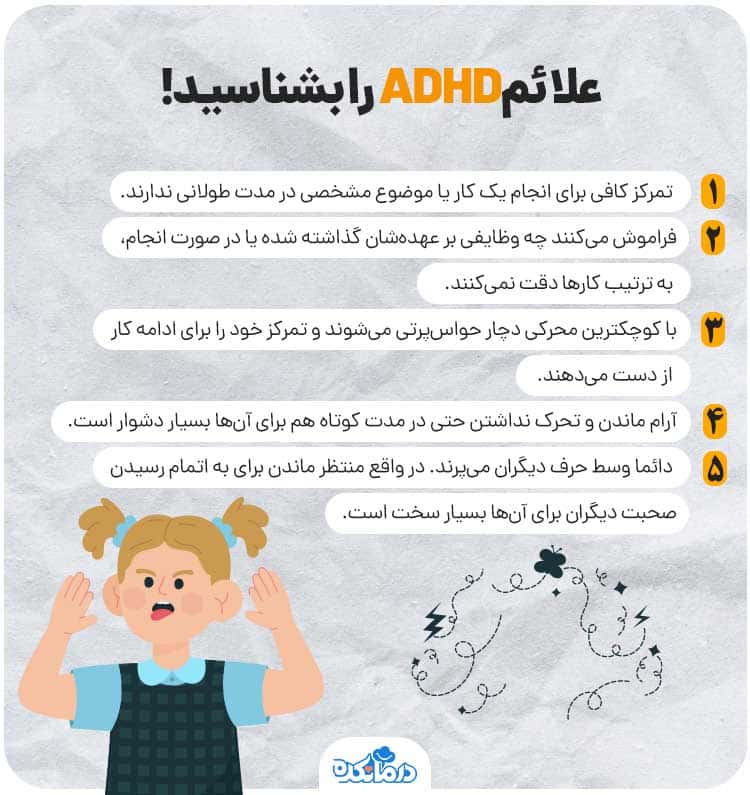 اینفوگرافیک علائم بیش‌فعالی (ADHD)