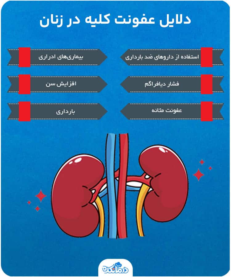 اینفوگرافی دلایل عفونت کلیه در زنان