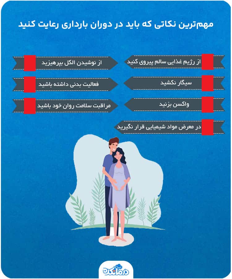 اینفوگرافی درباره مهم‌ترین نکاتی که باید در دوران بارداری رعایت کنید