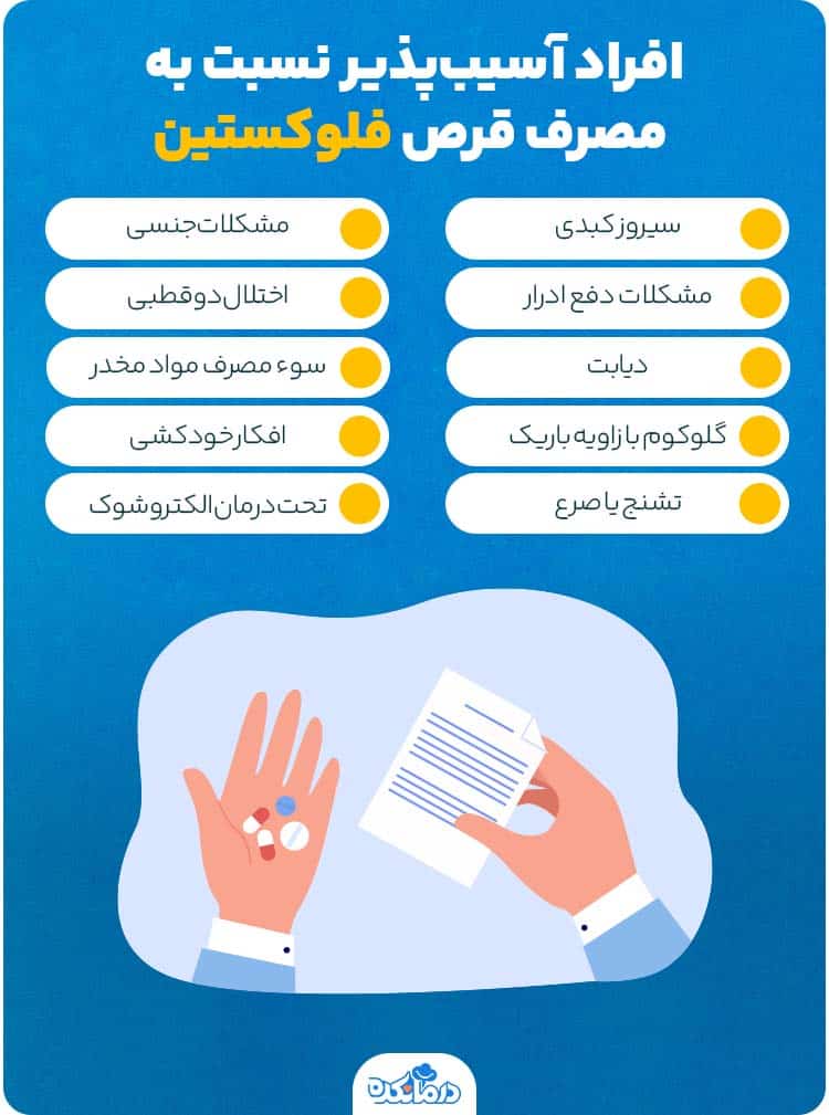 اینفوگرافیک افراد آسیب‌پذیر نسبت به مصرف داروی فلوکستین