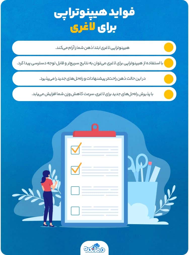 اینفوگرافیک فواید هیپنوتراپی برای لاغری