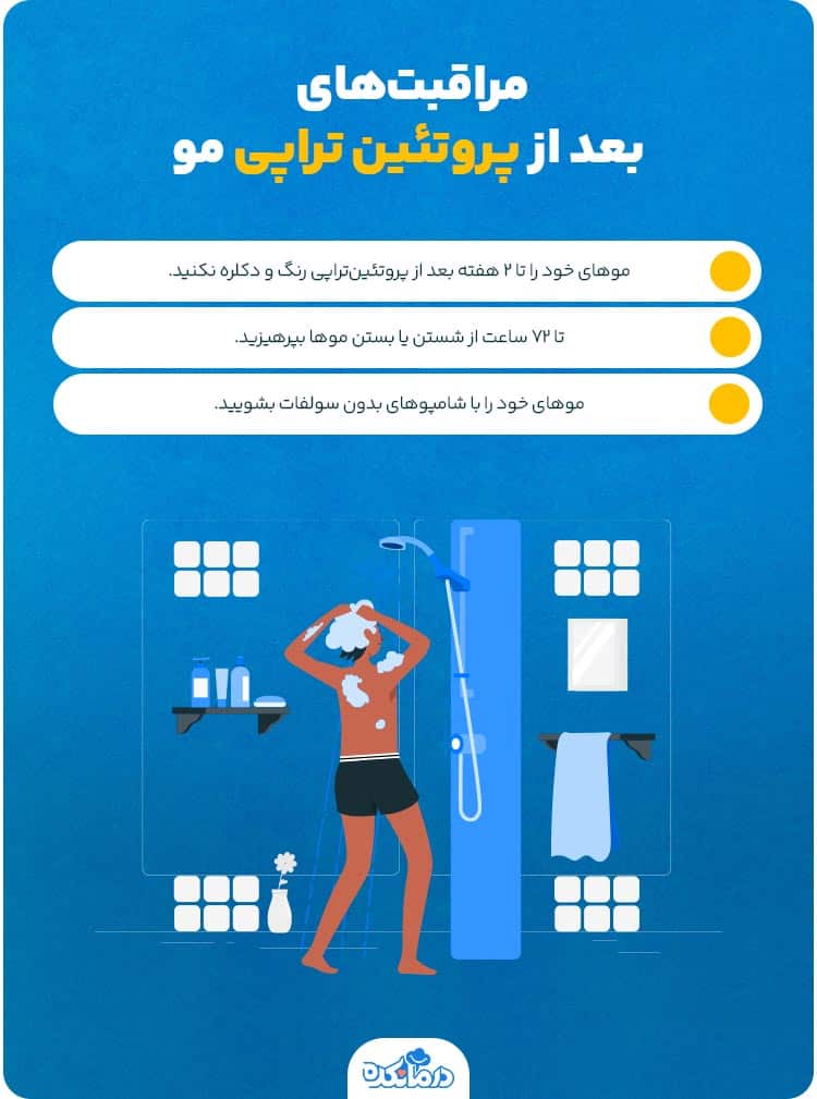 اینفوگرافیک مراقبت‌های بعد از پروتئین تراپی مو