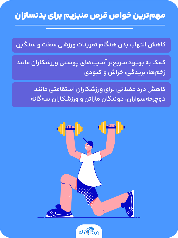 اینفوگرافیک مهم‌ترین خواص قرص منیزیم برای بدنسازان