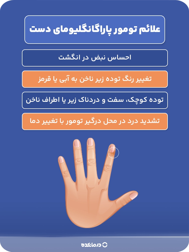 اینفوگرافیک علائم تومور پاراگانگلیومای دست