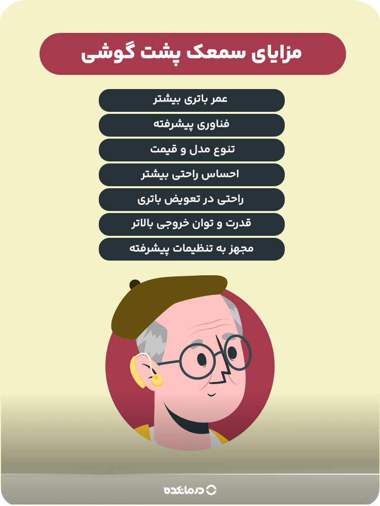 اینفوگرافی مزایای سمعک پشت گوشی