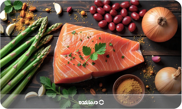 تصویر تعدادی از مواد غذایی زیر در کنار همدیگر