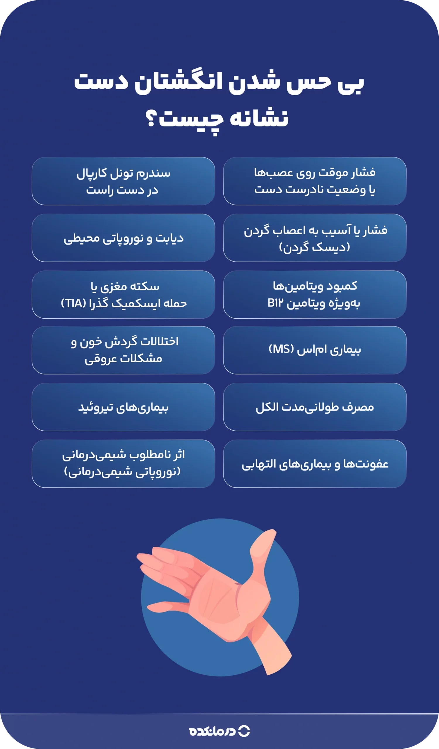 اینفوگرافیک علت بی حس شدن انگشتان دست