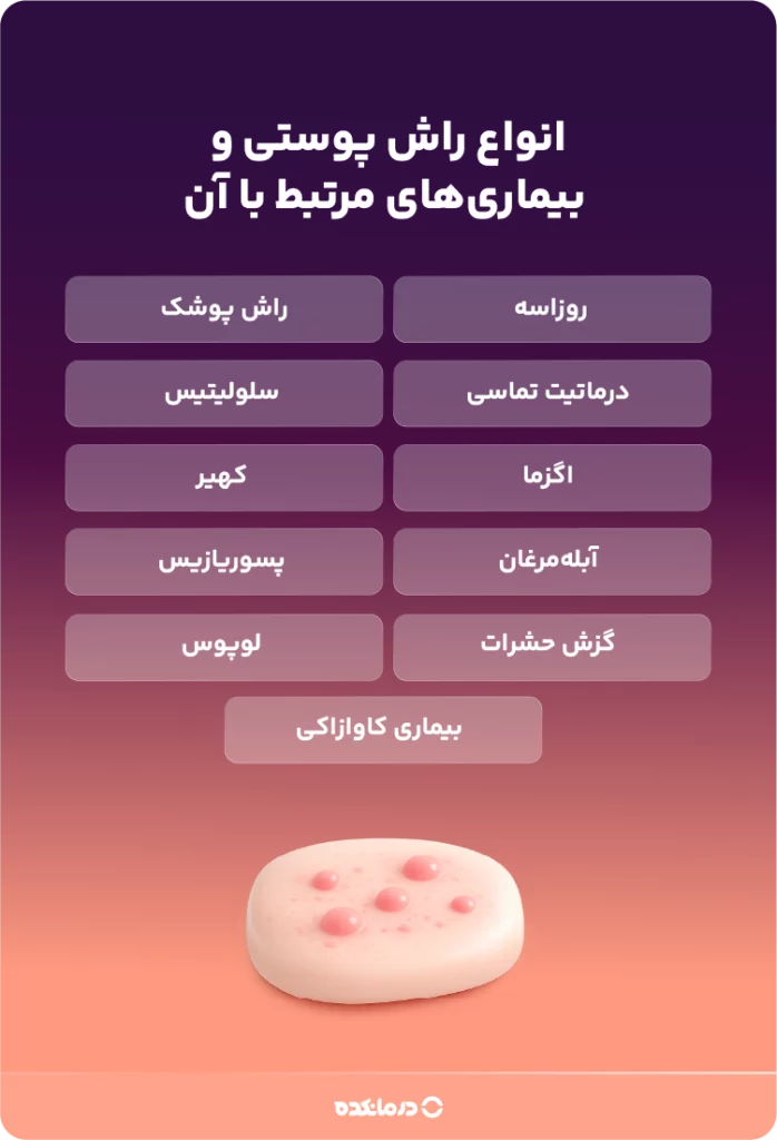 اینفوگرافی «انواع راش پوستی و بیماری‌های مرتبط با آن»