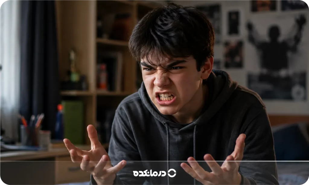 تصویر یک نوجوان عصبانی و در حال پرخاشگری را می بینید