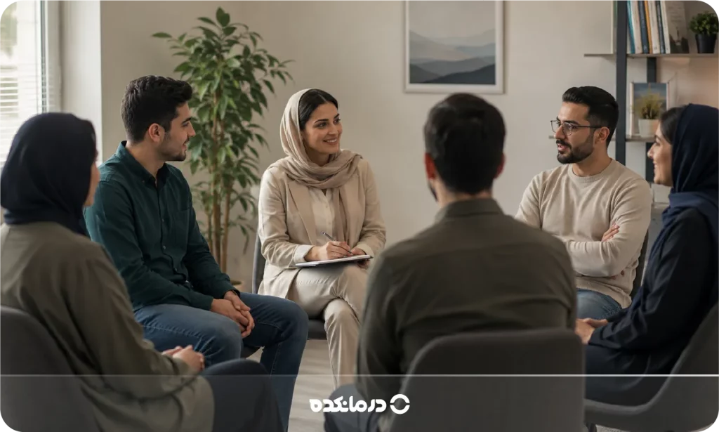 تصویر گروهی از افراد در مطب روانشناس را می بینید