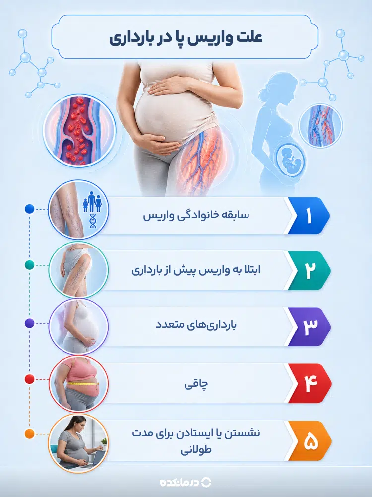 اینفوگرافی علت واریس پا در بارداری
