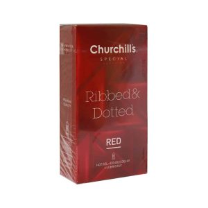 Churchills Ribbed Dotted Red Condom 12 Pcs